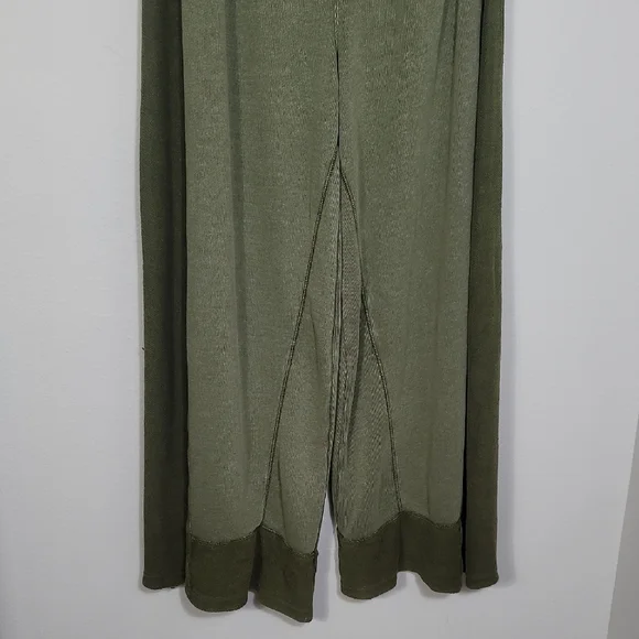 Free People Half Court Wide Leg Pants Size L Olive Green Pockets Boho Elastic - Picture 4 of 16